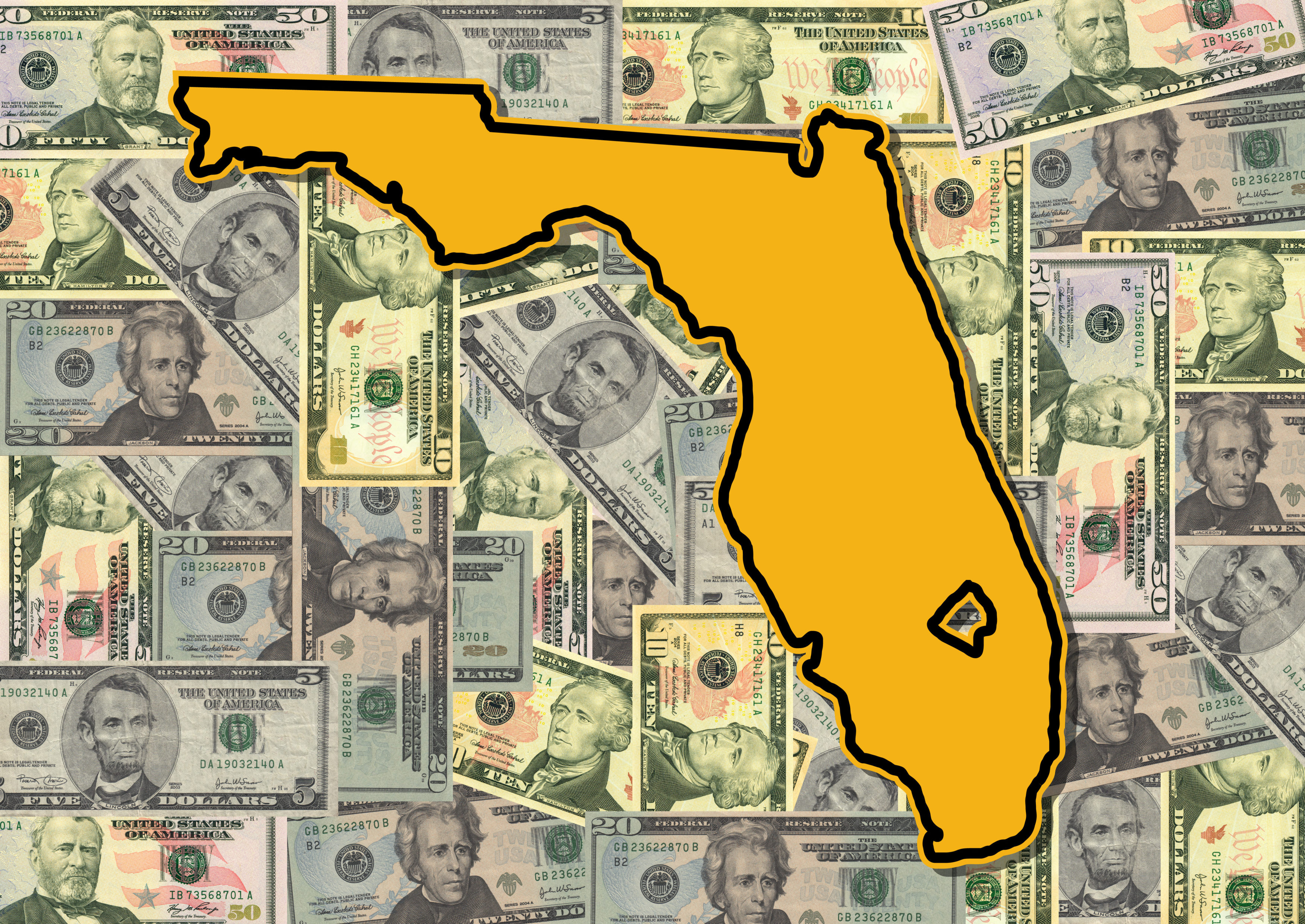 Florida sign with dollars