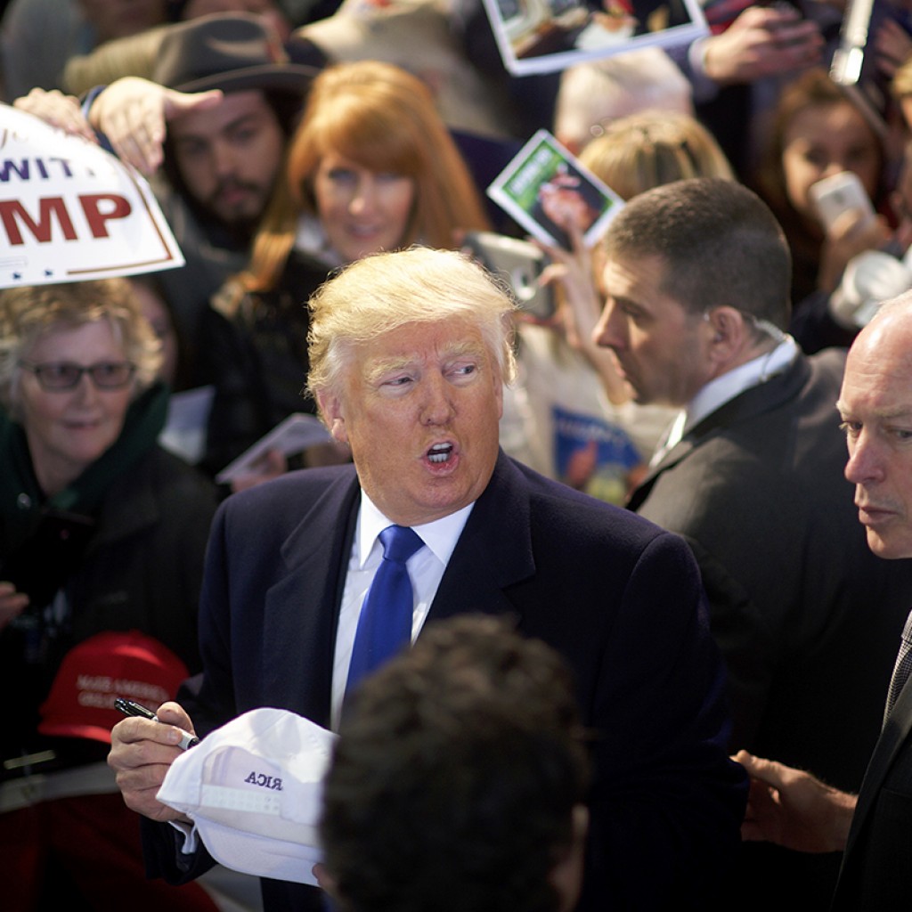 Donald Trump greets supporters after a rally at the Signature Flight Hangar at Port Columbus International Airport in Columbus, Ohio.