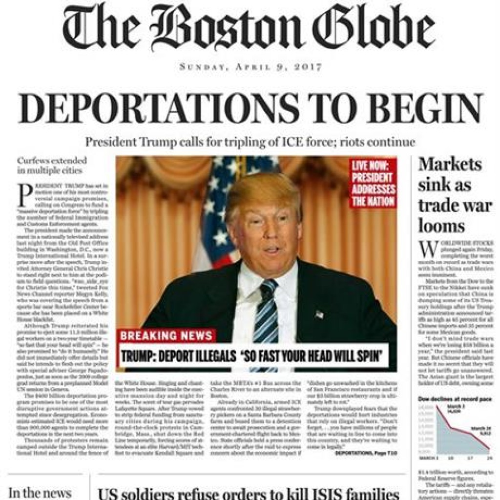 trump, donald - front of boston globe