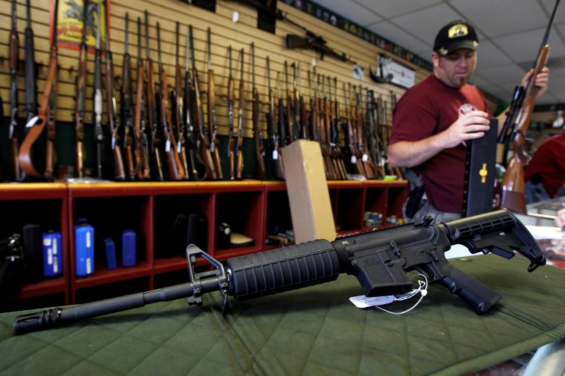 A Palmetto M4 assault rifle is seen at the Rocky Mountain Guns and Ammo store in Parker, Colorado