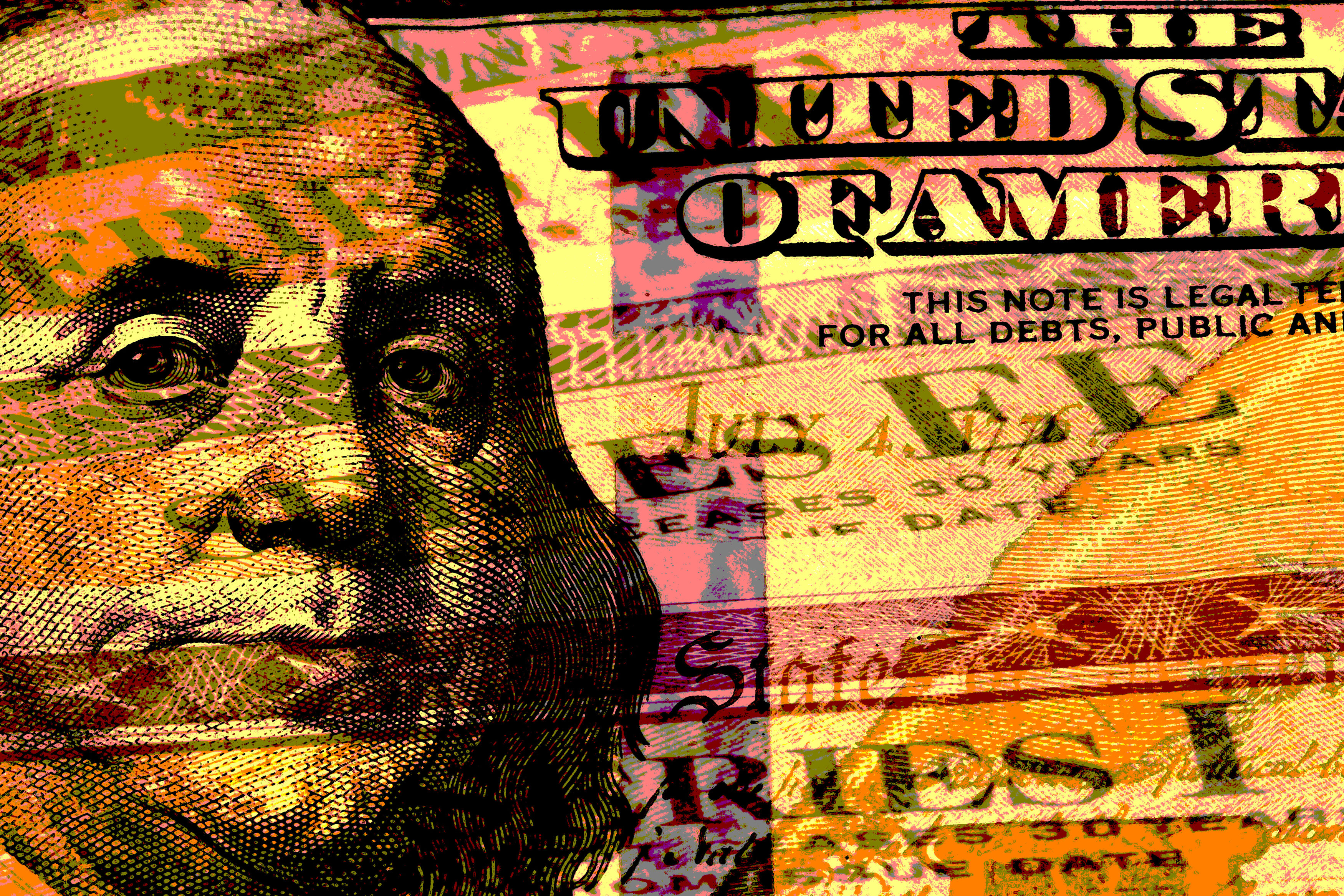 Double exposure hundred dollar bill and US treasury savings bond