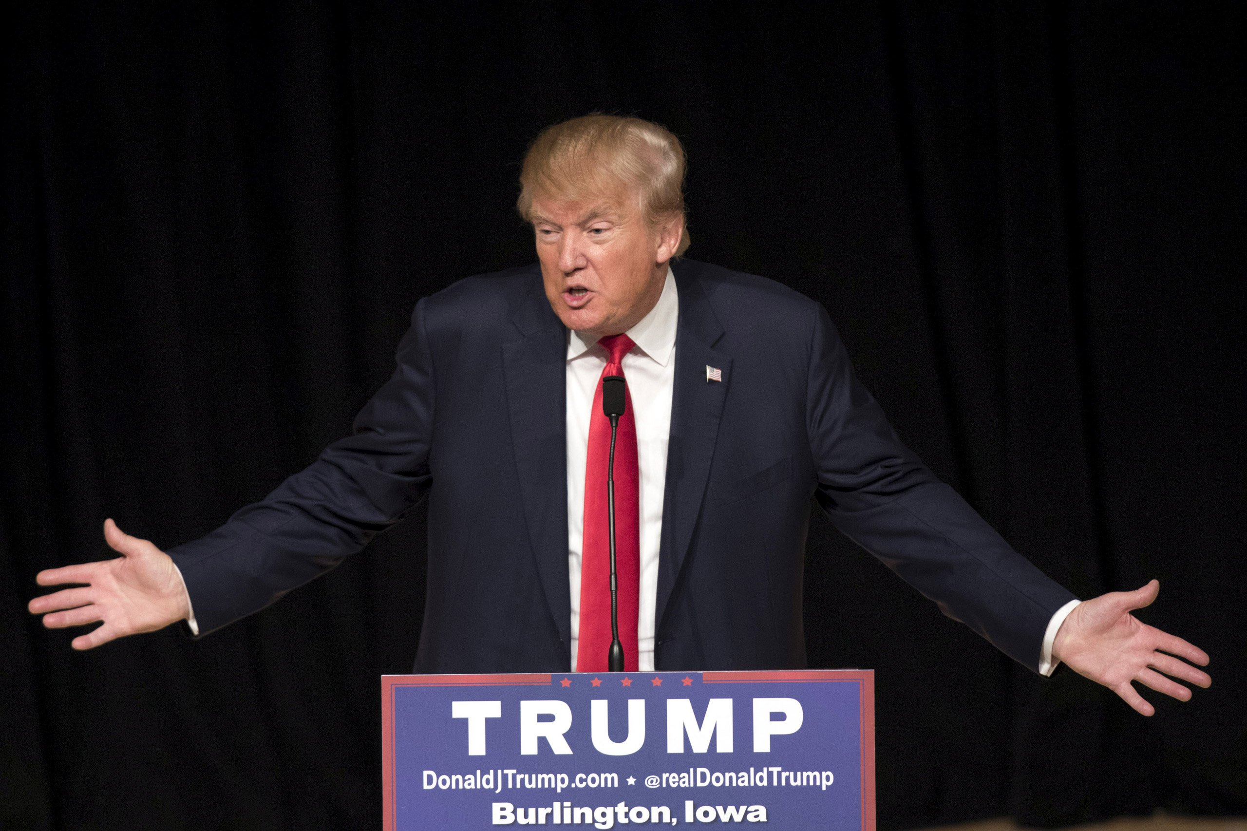 Republican presidential candidate Donald Trump speaks during a campaign rally at Burlington Memorial Auditorium in Burlington, Iowa