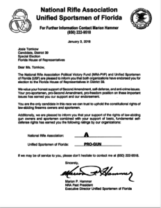 NRA and Unified Sportsmen of Florida endorsement letter