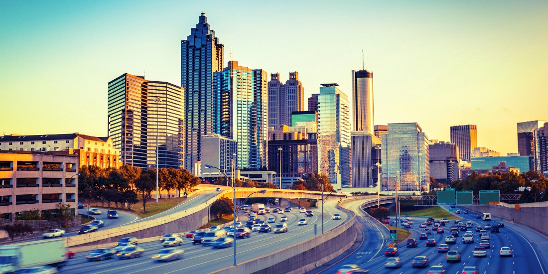 Atlanta Skyline and Highway at Sunset