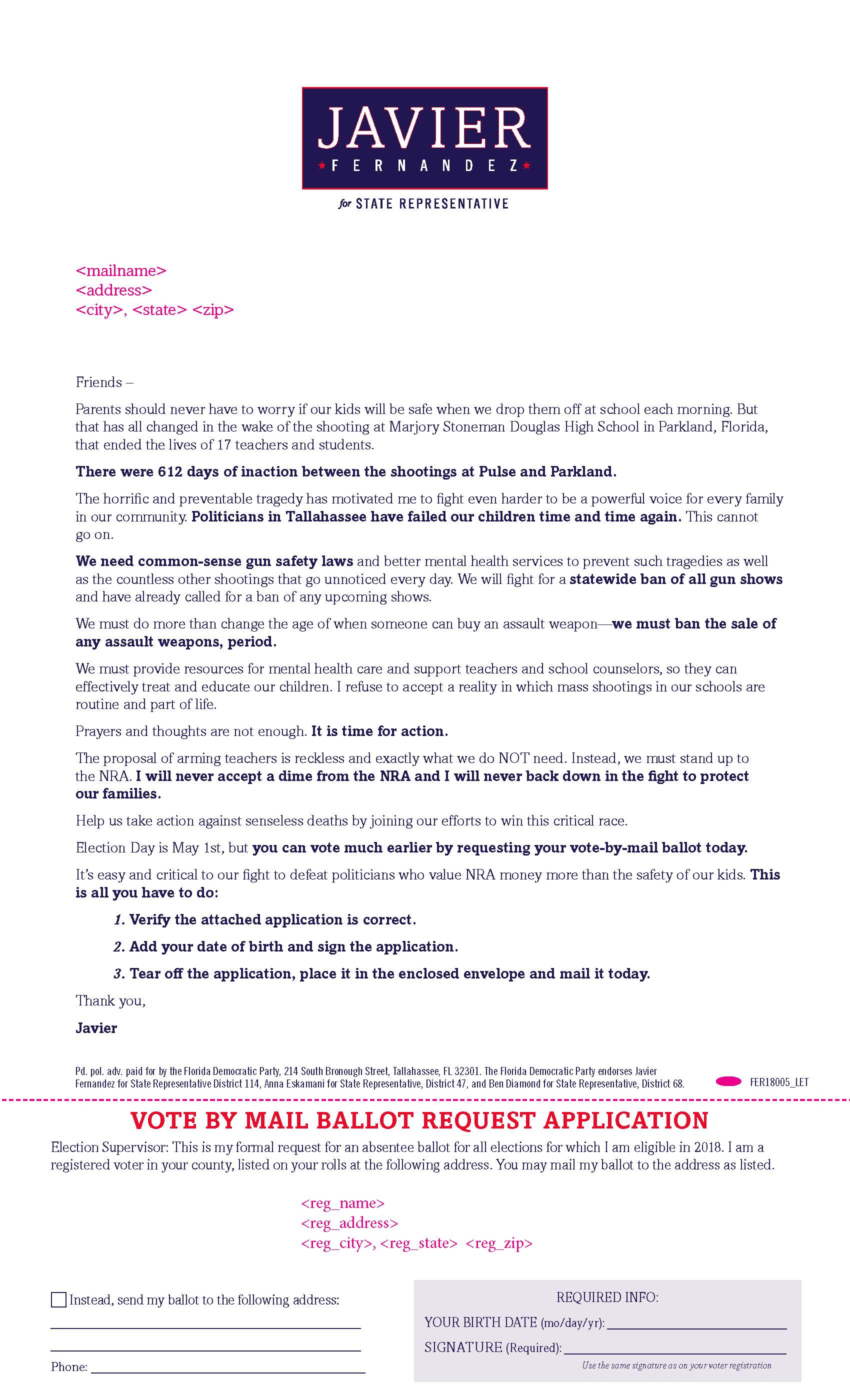 Javier Fernandez - Direct Mail Vote by Mail
