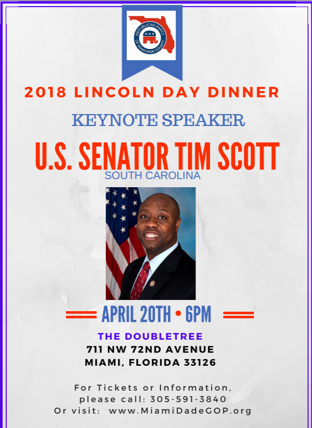 Tim Scott - Miami-Dade Lincoln Day Dinner invite - 4.20.2018