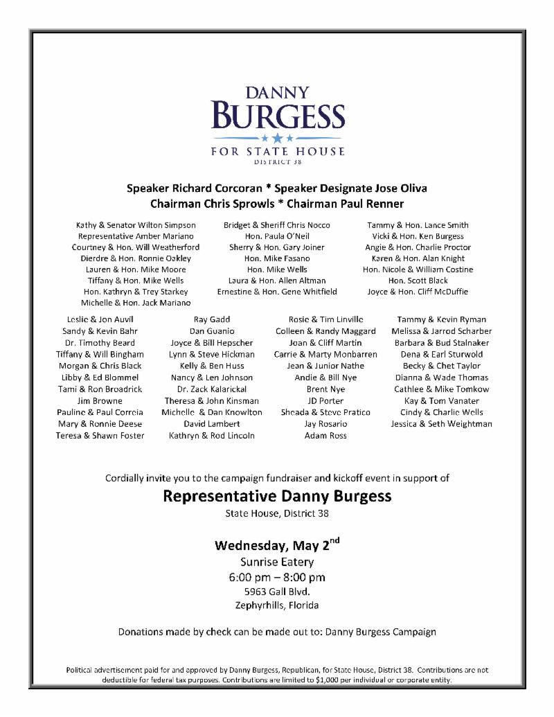 Danny Burgess Fundraiser Invite 5.2.