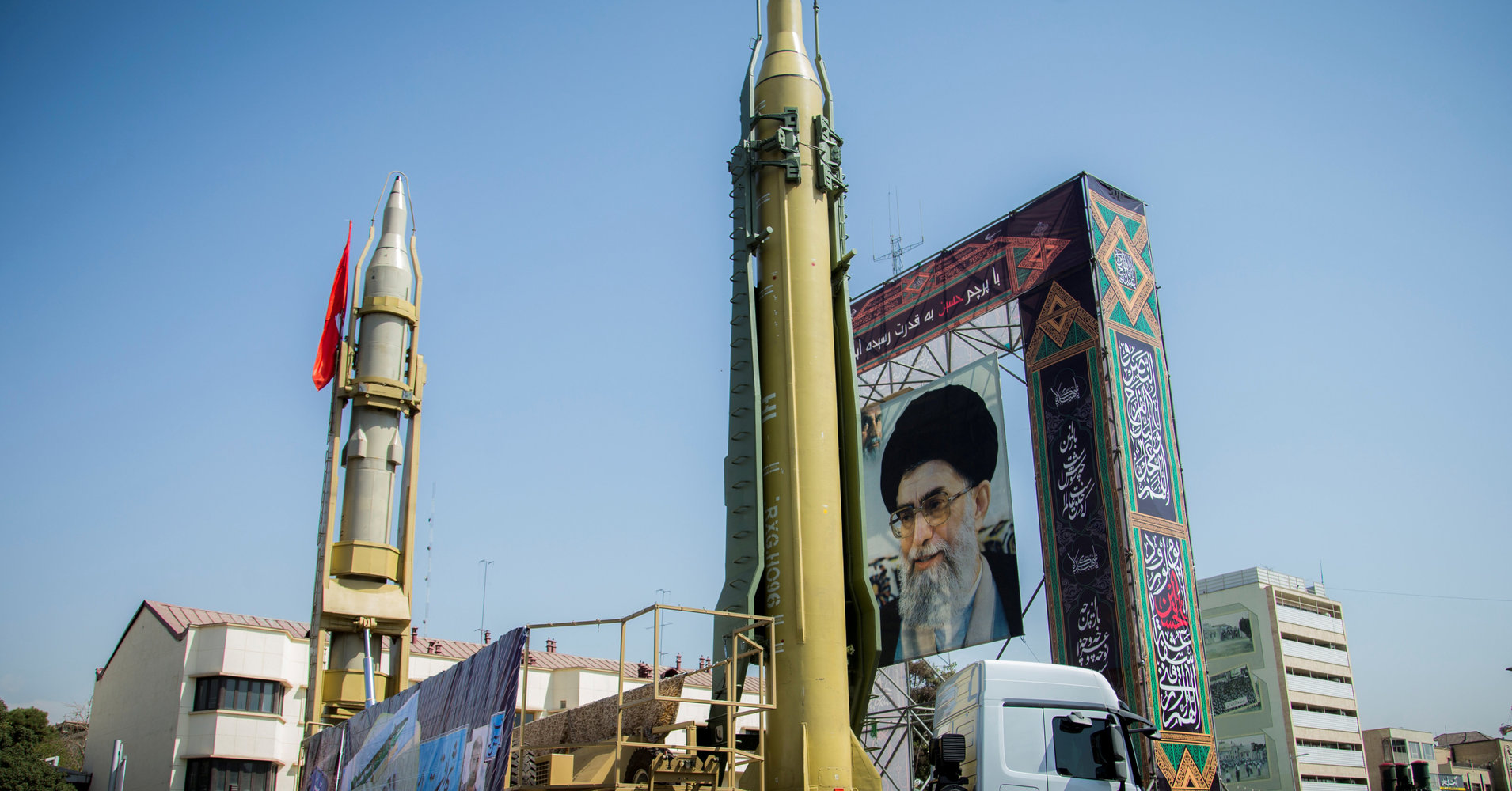 FILE PHOTO: Supreme leader display seen at Baharestan Square in Tehran