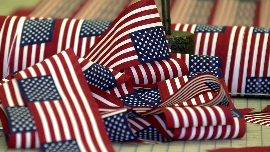 American Flags sit on a work table at Freedom Flag