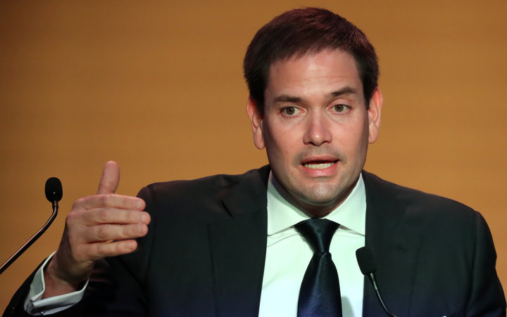 U.S. Sen. Rubio speaks during a news conference at the VIII Summit of the Americas in Lima