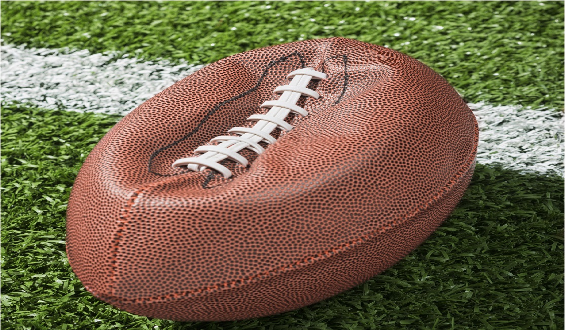 Deflate-Gate. NFL football deflated on the field