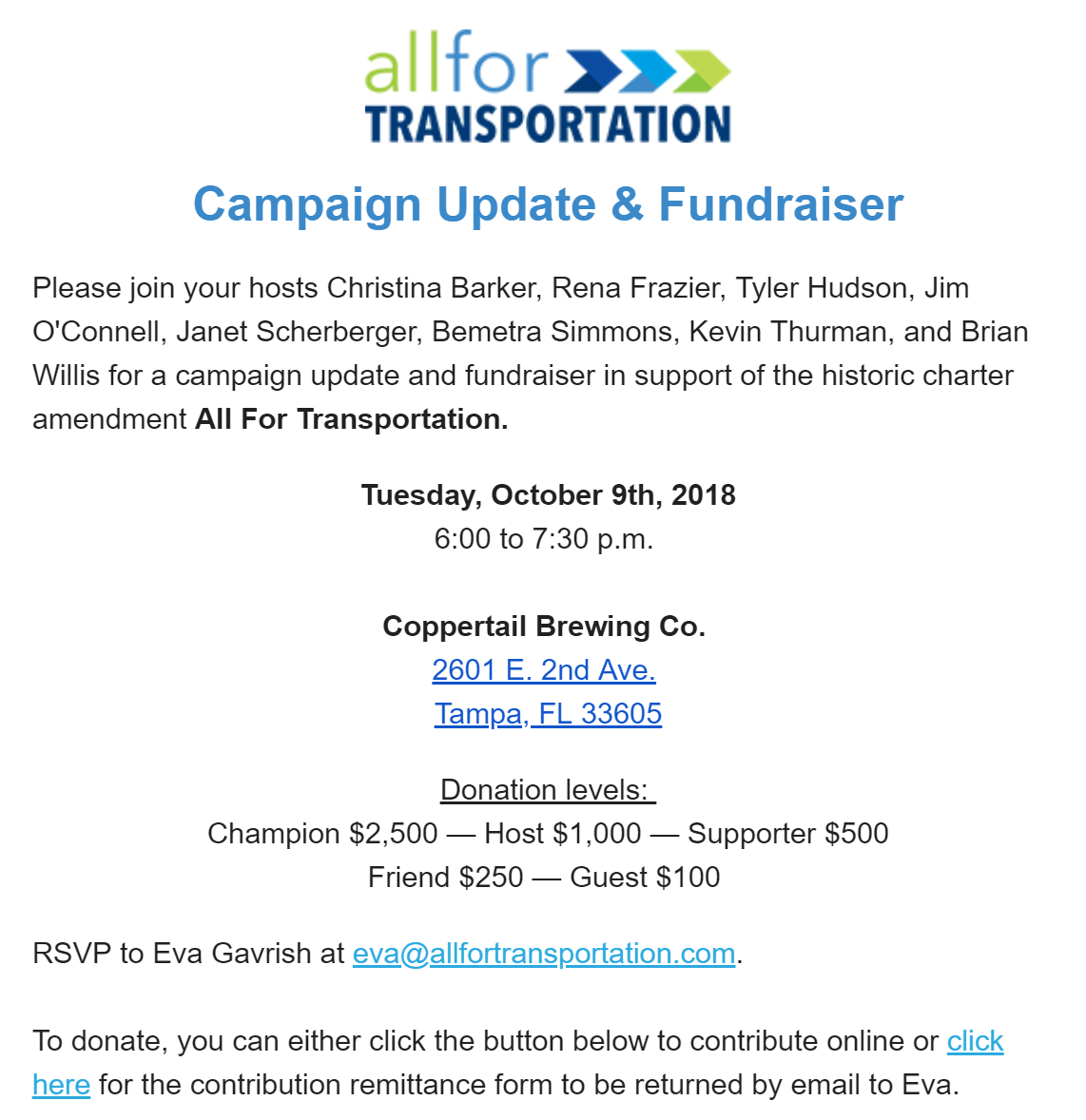 All for Transportation fundraiser - 10.9.2018