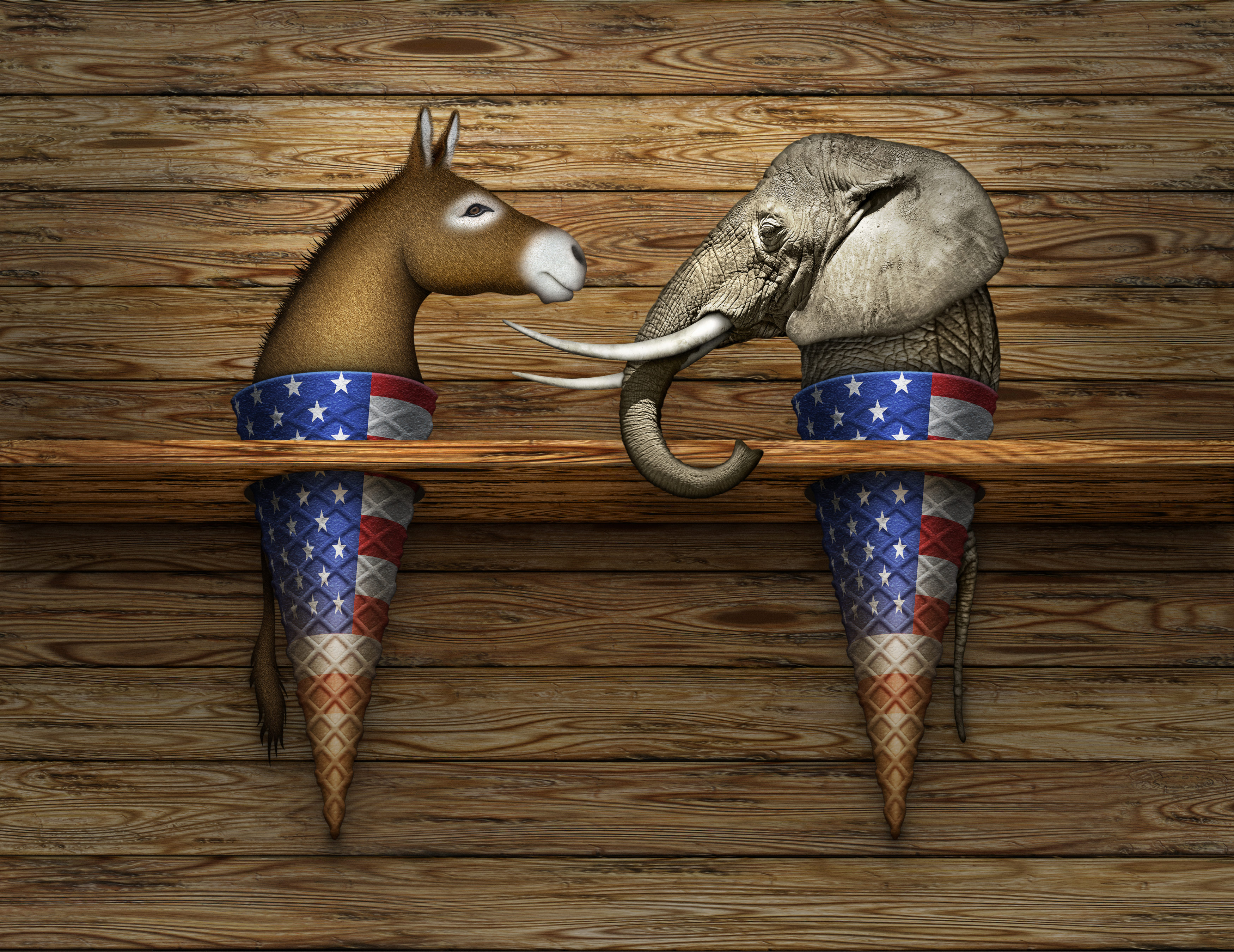 Political Elephant and Donkey Ice Cream Cones