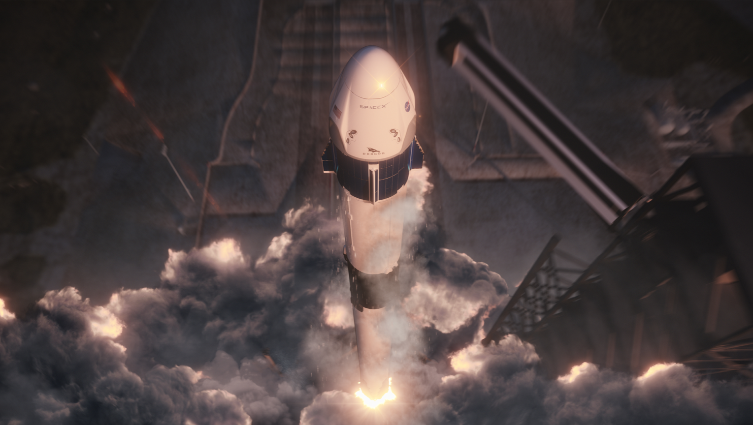 SpaceX Crew Dragon capsule atop a Falcon 9 rocket.