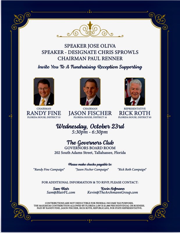 Fine, Fischer, Roth fundraiser invitation