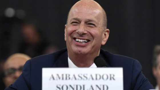 FILE -In this Nov. 20, 2019, file photo, U.S. Ambassador to the European Union Gordon Sondland testifies before the House Intelligence Committee on Capitol Hill in Washington. The “three amigos” used to mean just one thing in Washington -- the trio of globe-trotting senators led by John McCain who brought American idealism to the trouble spots of the world. Now, it refers to another trio, the Trump envoys pushing Ukraine to pursue investigations of Democrats and Joe Biden.. (AP Photo/Susan Walsh, File)