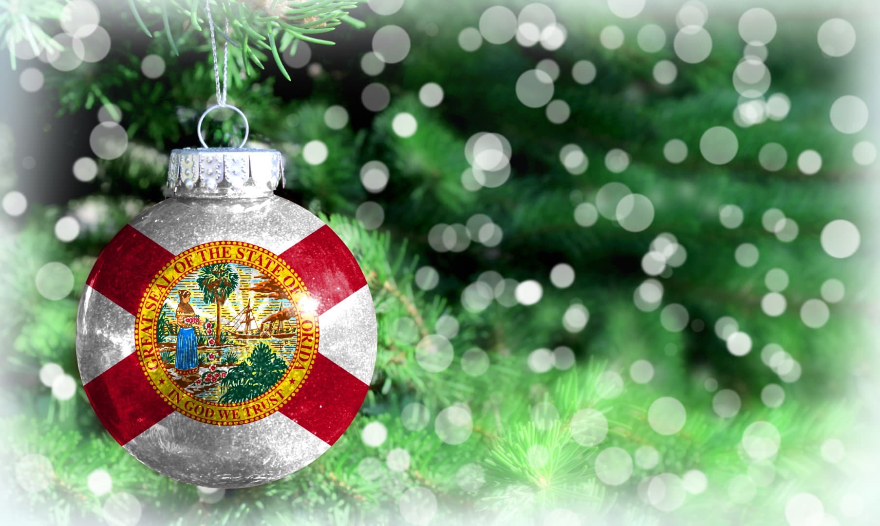 Christmas and New Year background with a flag State of Florida