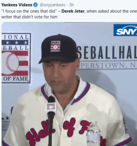 Derek Jeter calls out the one writer who didn't vote for him during Hall of Fame  speech