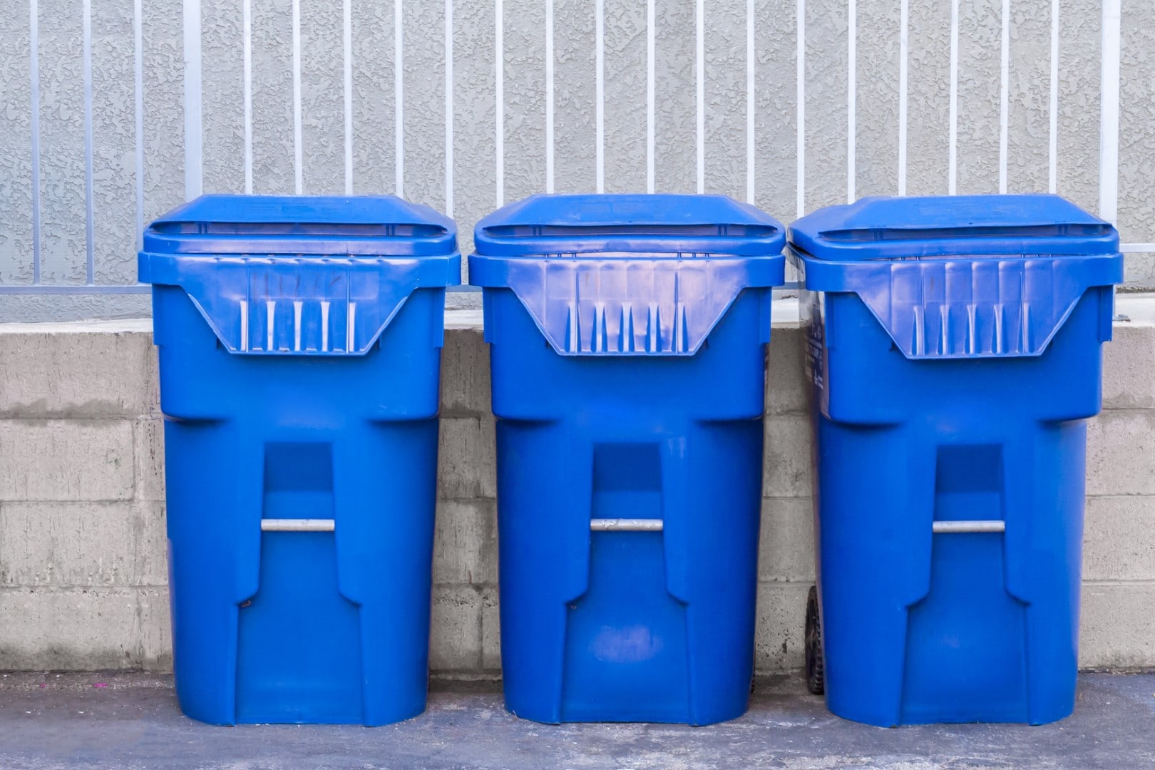 set of recycling bins