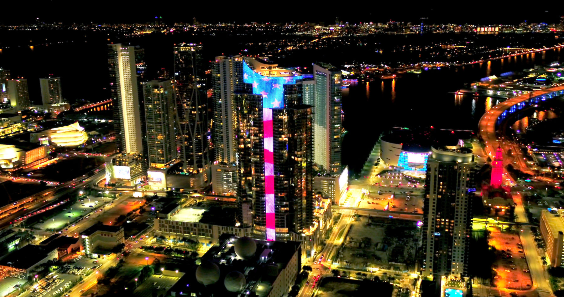 Coronavirus Outbreak - Largest Electronic U.S. Flag on Paramount Miami Worldcenter is Shining Beacon of Patriotism Saluting Public Servants