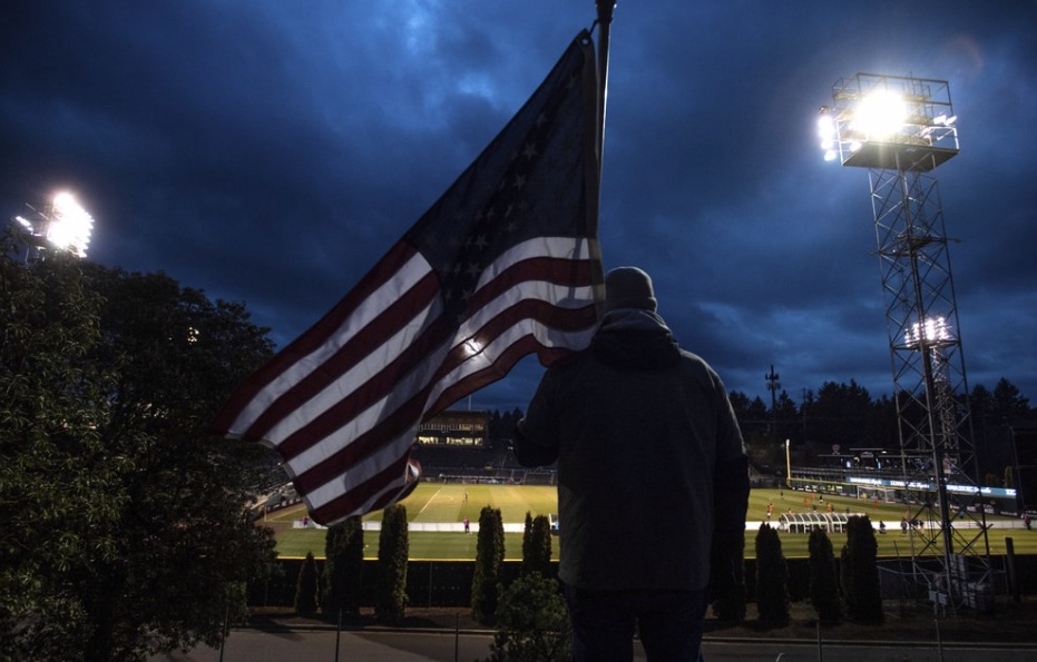 American flag at soccer game