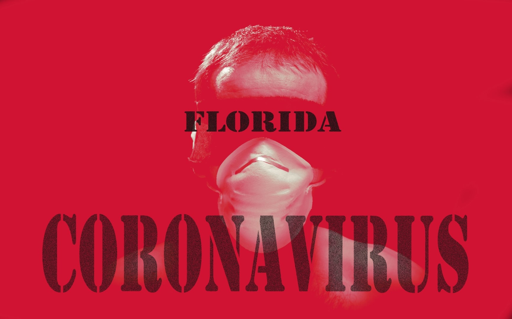 florida coronavirus red sign or letter with a man head wearing blindfold and surgical mask as an alert the virus