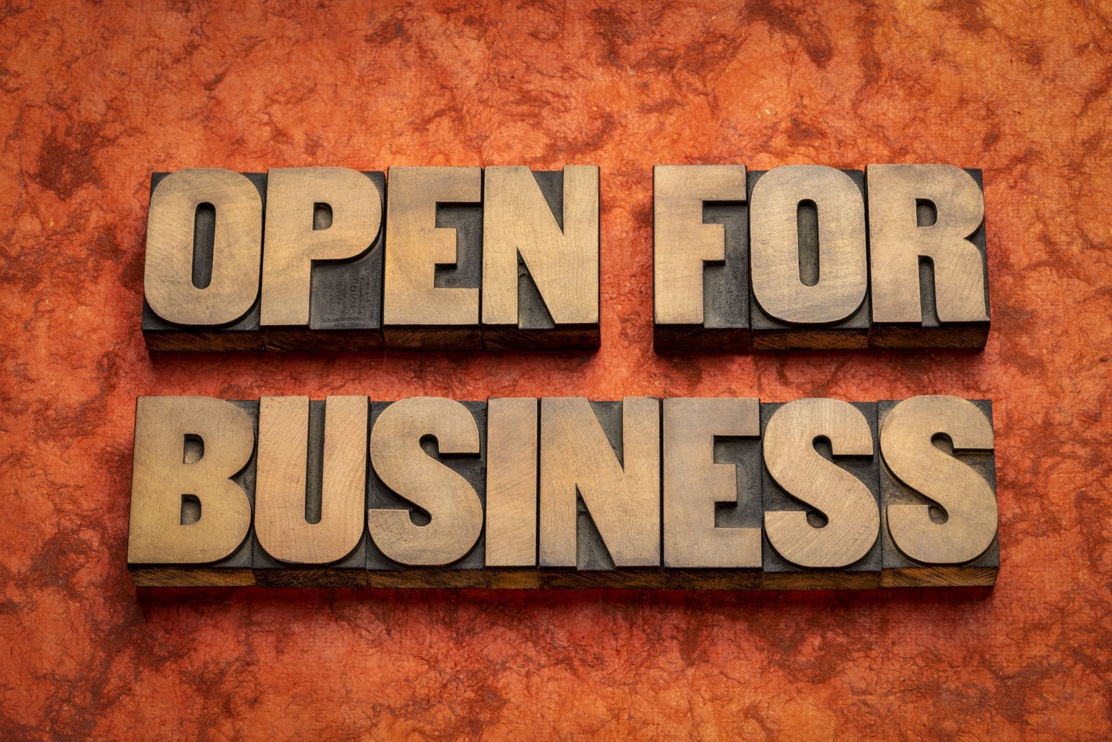 open for business word abstract in wood type