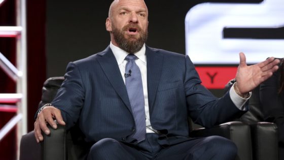 FILE - In this Jan. 9, 2018, file photo, Paul "Triple H" Levesque participates in the "WWE Monday Night Raw: 25th Anniversary" panel during the NBCUniversal Television Critics Association Winter Press Tour in Pasadena, Calif. While real sports have shut down in the wake of the coronavirus pandemic, WWE has pressed on and is set to run this weekend its first WrestleMania in an empty arena. “We just feel like it is the right time,” WWE executive Levesque said. (Photo by Willy Sanjuan/Invision/AP)