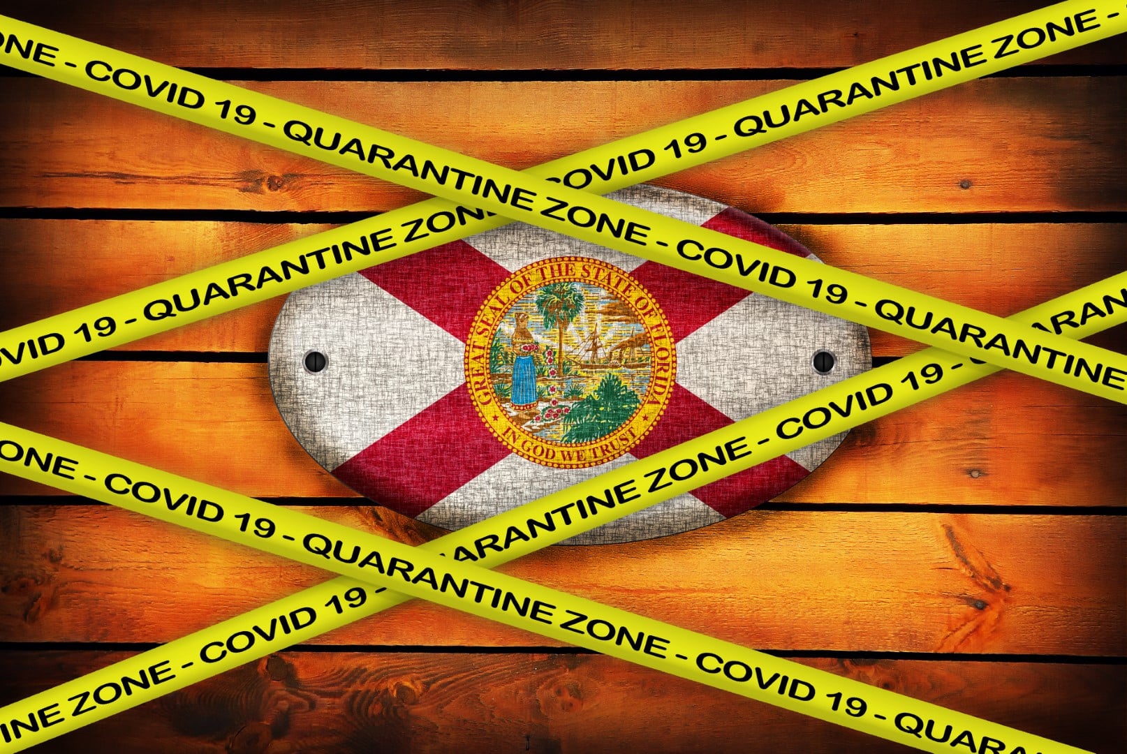 Florida flag illustration. Coronavirus danger area, quarantined country.