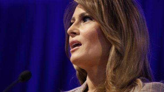 FILE - In this March 10, 2020, file photo first lady Melania Trump speaks at the at the National PTA Legislative Conference in Alexandria, Va. (AP Photo/Carolyn Kaster, File)