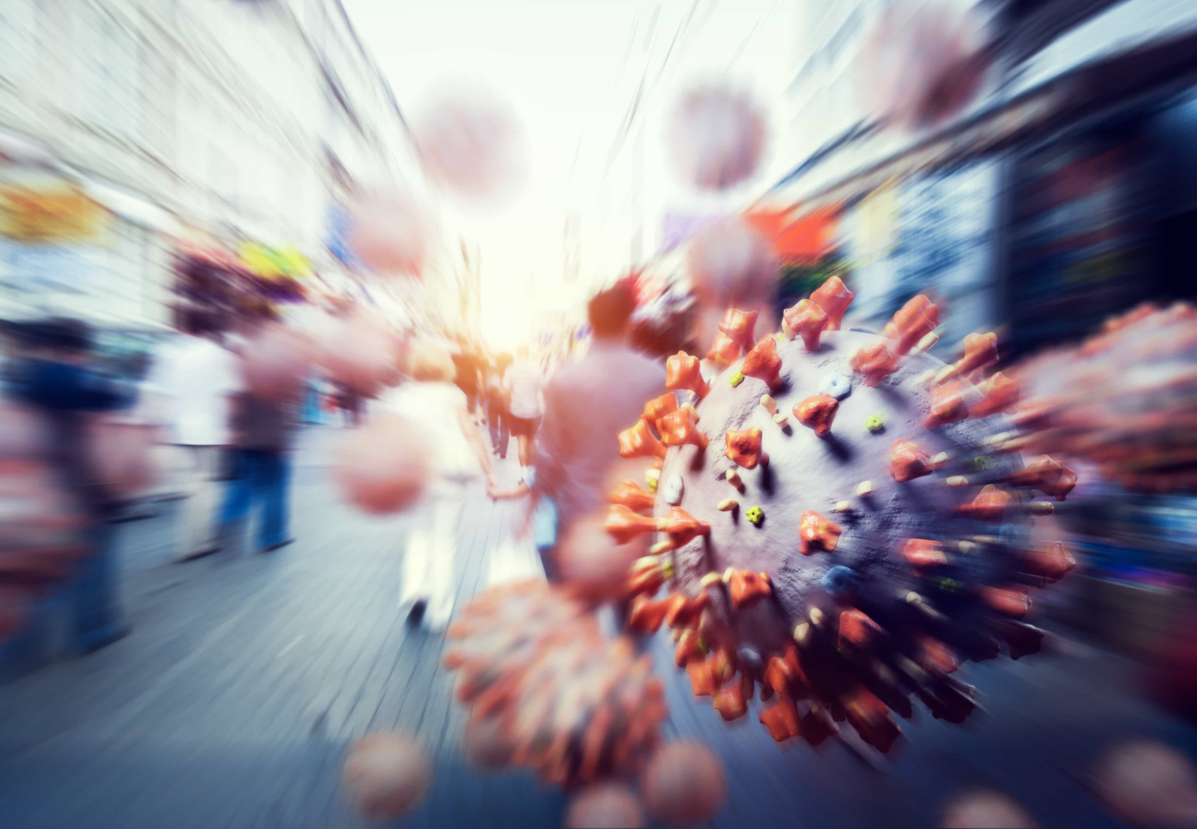 Coronavirus attack people on the city street.