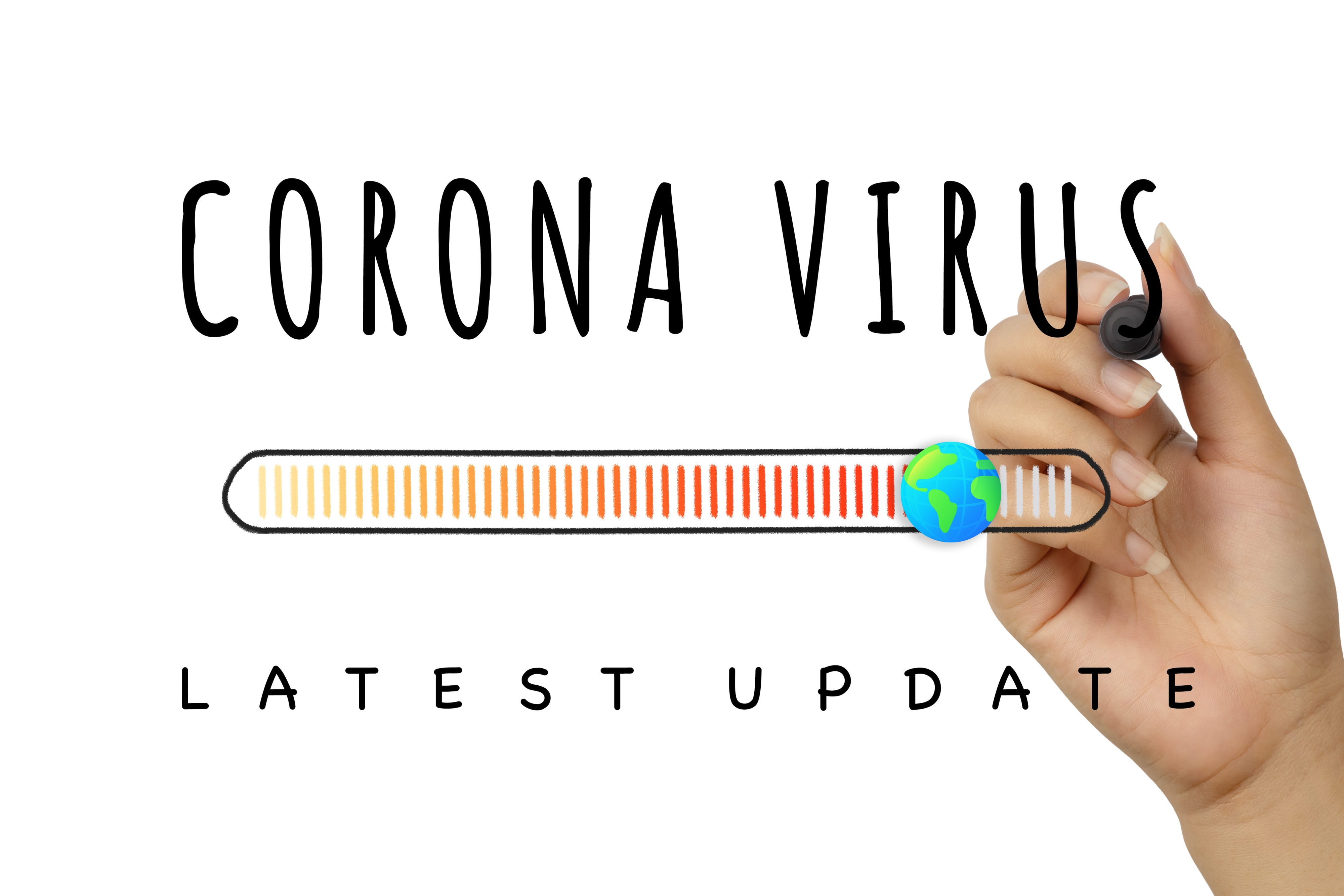 Corona Virus latest update hand written sign with loading bar concept