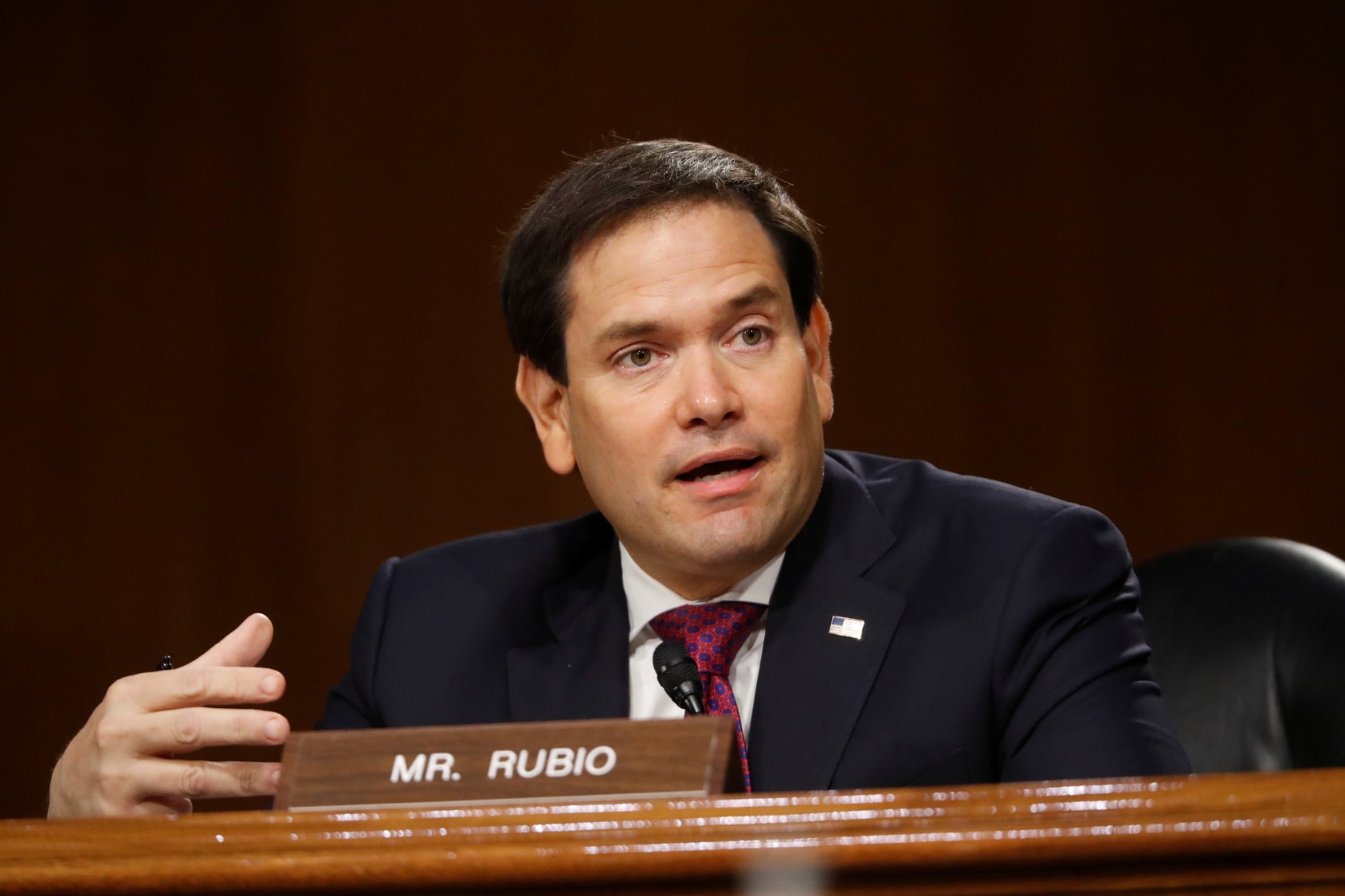 U.S. Sen. Marco Rubio speaks during a Senate Intelligence Committee nomination hearing for Rep. John Ratcliffe, on Capitol Hill in Washington