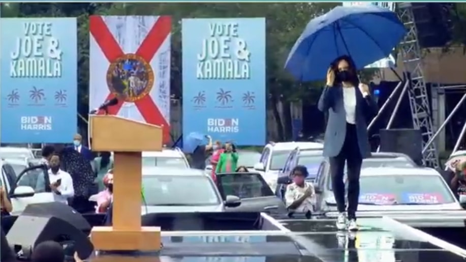 Kamala Harris repeats Orlando message in Jacksonville rain