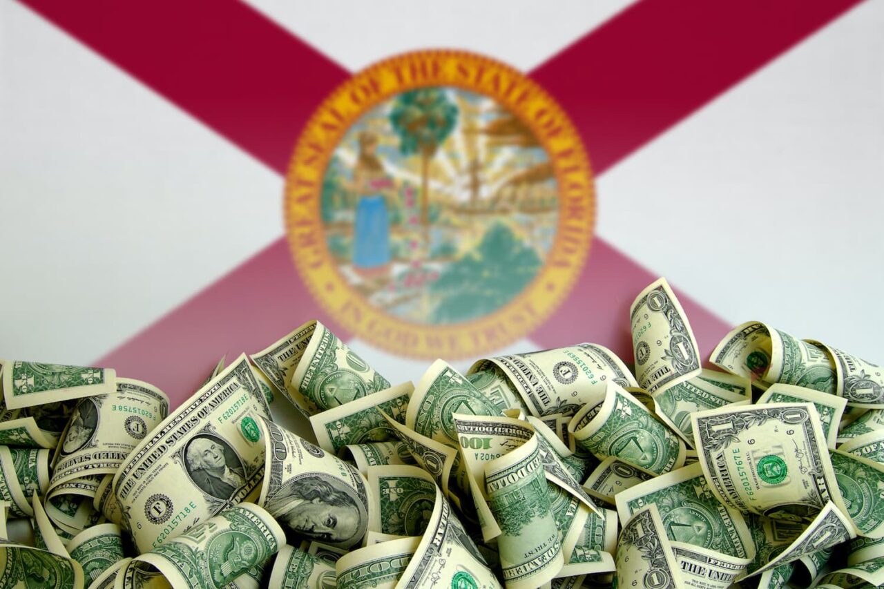Florida flag, USA with US Dollars