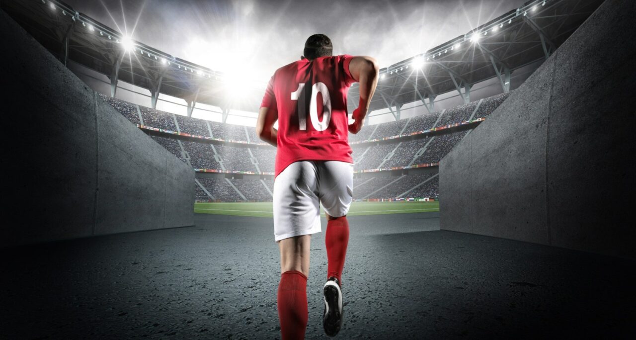 Soccer player entering the 3d imaginary stadium