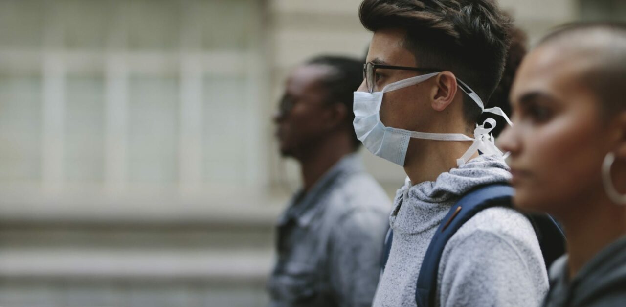 Young people on a silent protest in the city