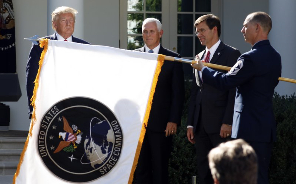 Donald Trump, Mike Pence, Mark Esper and Space Command