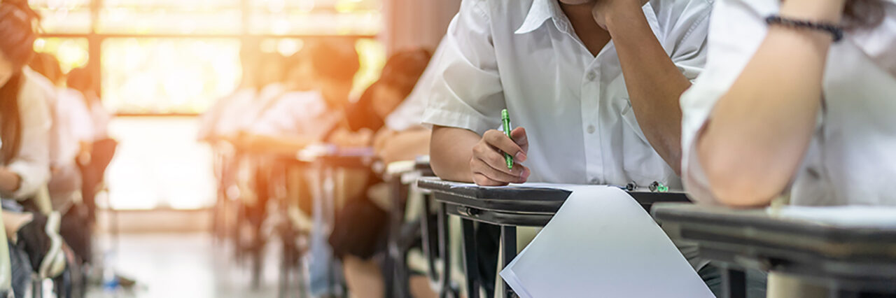 Exam at school with student's taking educational admission test