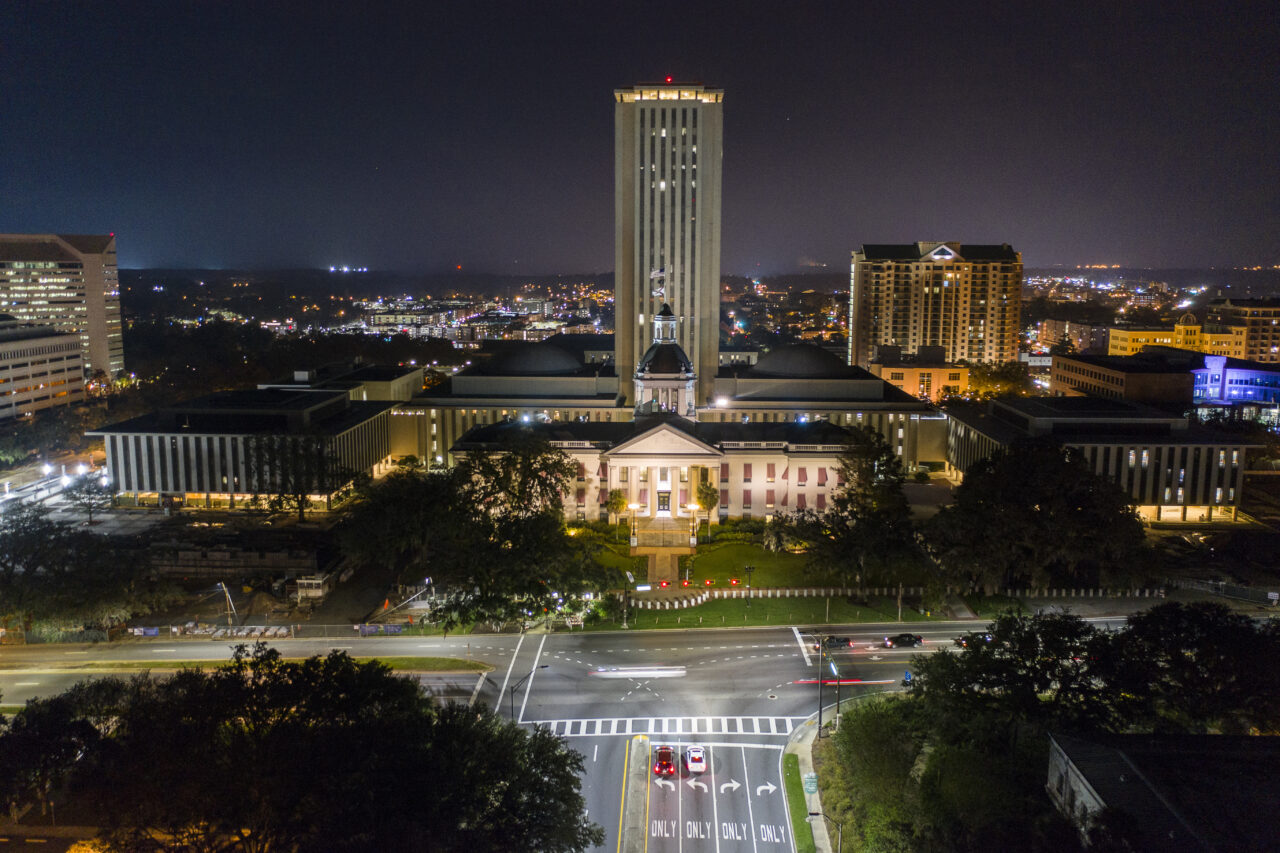 Tallahassee Florida State Capitol Aerial Night Skyline Photo
