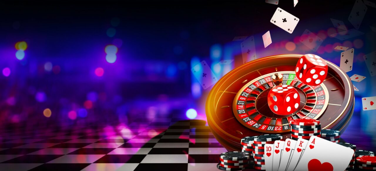 Casino element banner isolation over colorful background, 3D rendering
