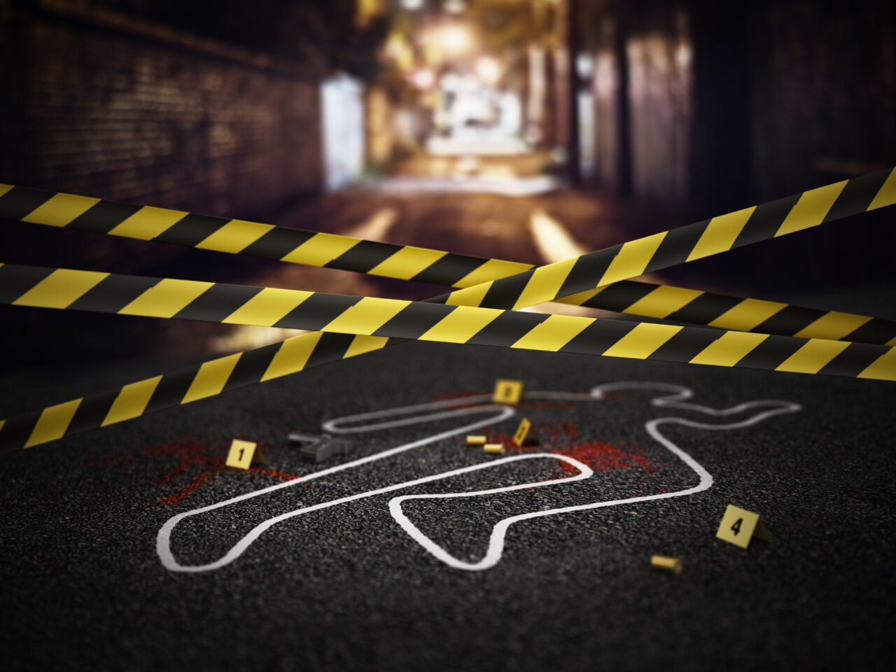 Crime scene of a murder case. 3D illustration