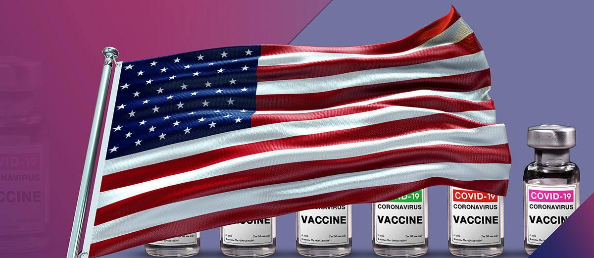 United States of America Flag with Covid-19 Multiple Vaccines an