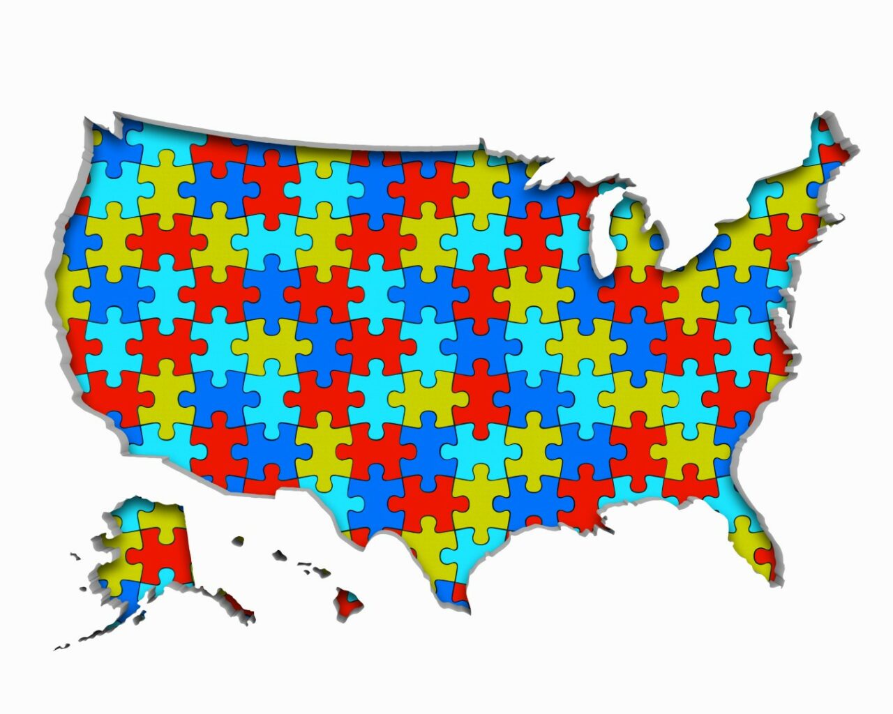 United States of America USA Puzzle Pieces Map Working Together 3d Illustration