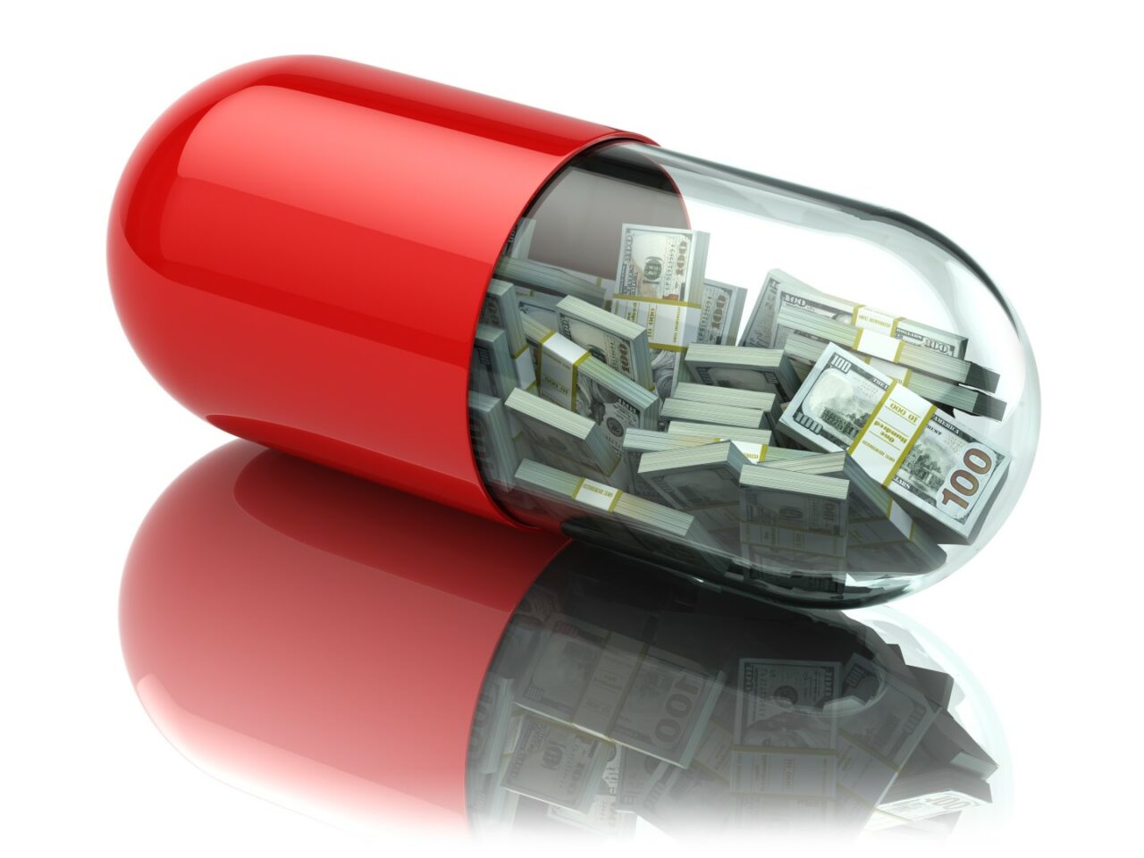 Dollar packs in the capsule, pill. Healthcare costs or financial