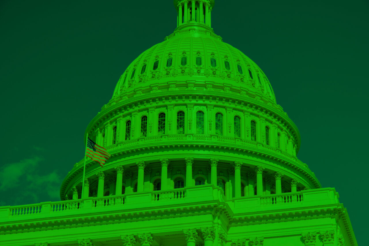 U.S. Capitol -- Dome and Flag Closeup