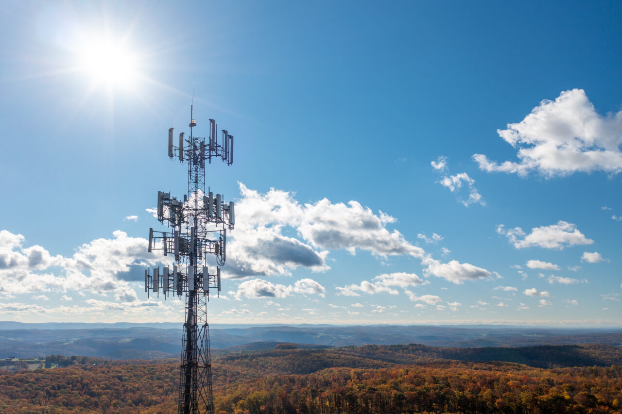 Cell phone or mobile service tower in forested area of West Virginia providing broadband service