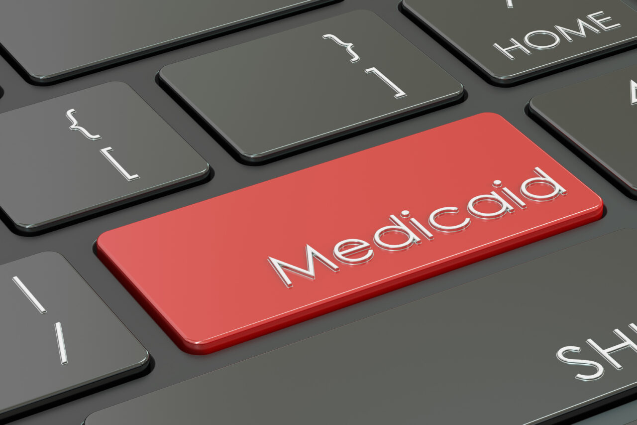 Medicare button, red hot key on  keyboard 3D rendering