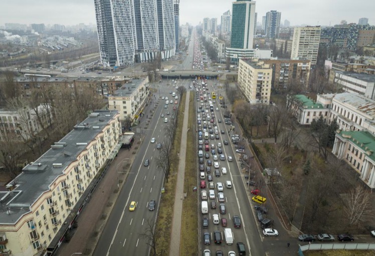 Evacuation in Kyiv, Ukraine.