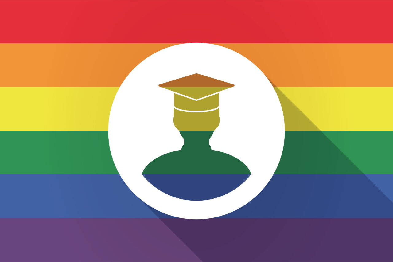 Long shadow lgbt flag with a student
